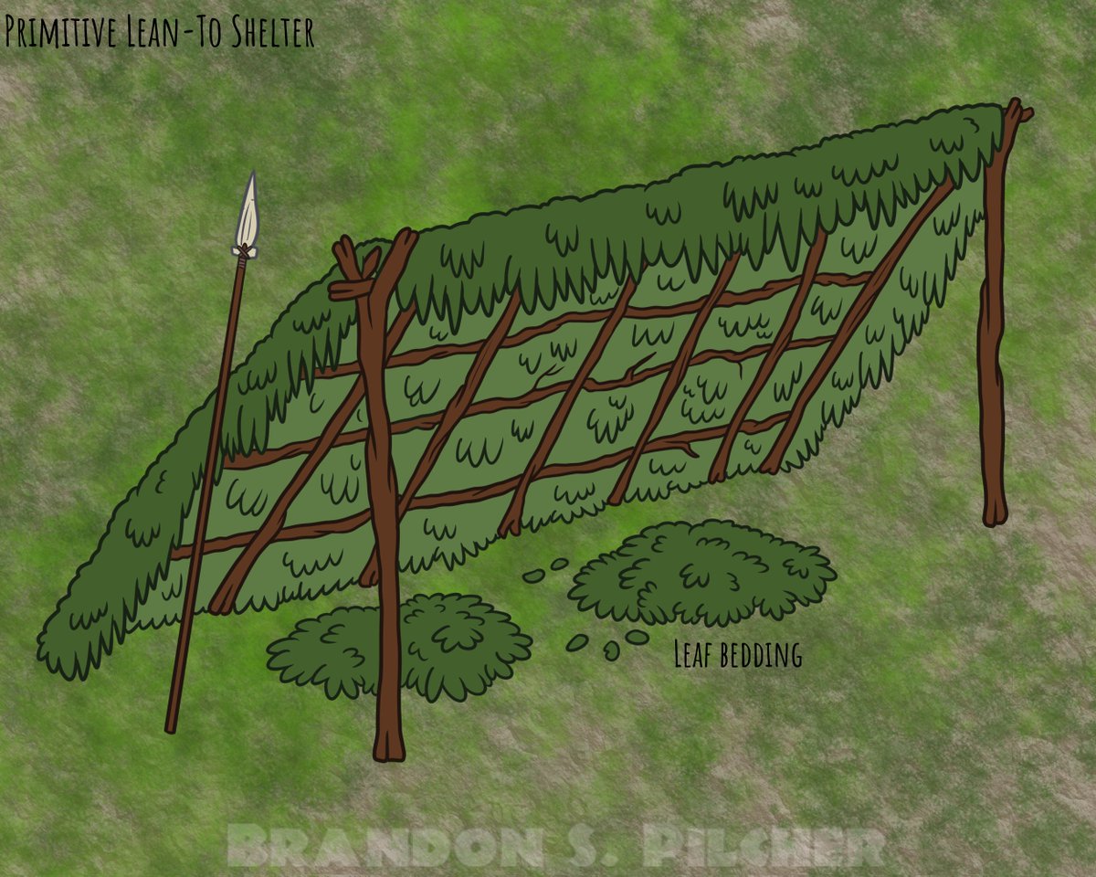 BrandonPilcher's tweet photo. A primitive lean-to shelter I modeled in Blender, followed by the concept art I made for it beforehand. #3dmodeling #prehistoric #primitive #architecture #art #artistontwitter https://t.co/WlOjlDXAtH