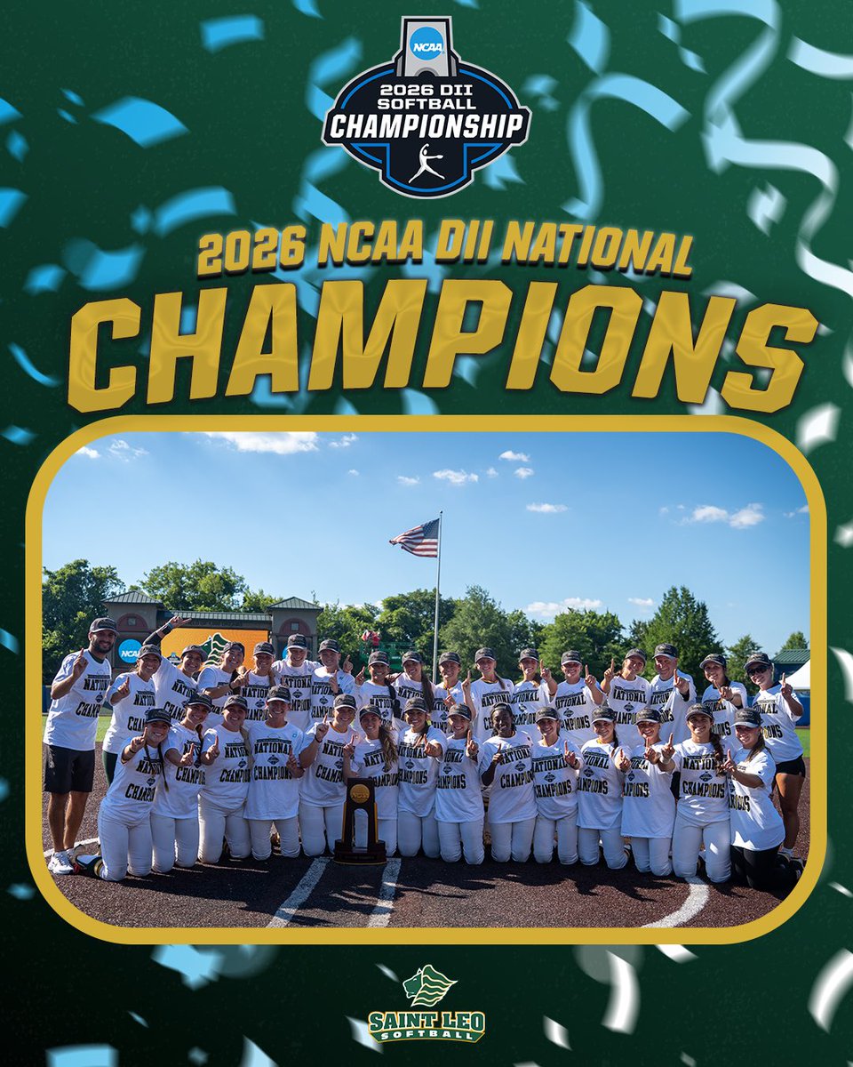 SaintLeoLions's tweet photo. YOUR SAINT LEO LIONS ARE @NCAADII NATIONAL CHAMPIONS‼️

#GOLIONS 🦁 #SAINTLEO1PRIDE 🦁 
#MakeItYours #D2SB https://t.co/qwPWwQXl5K