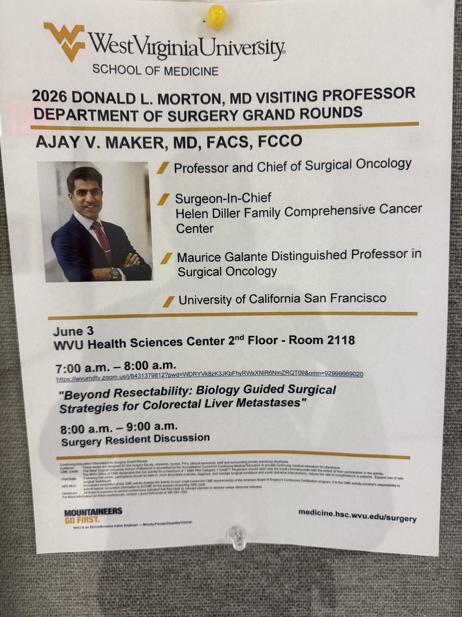 Maker_MD's tweet photo. Deeply honored to be the Don Morton Visiting Professor and deliver his lectureship at @wvu_surgery. I hope we kept his discoveries alive discussing metastasectomy &amp; immunotherapy. Incredibly impressed w/WVU 🔪 &amp; 🔬 Grateful for incredible hospitality! @UCSFSurgery @UCSFHospitals https://t.co/URbr9etRM9