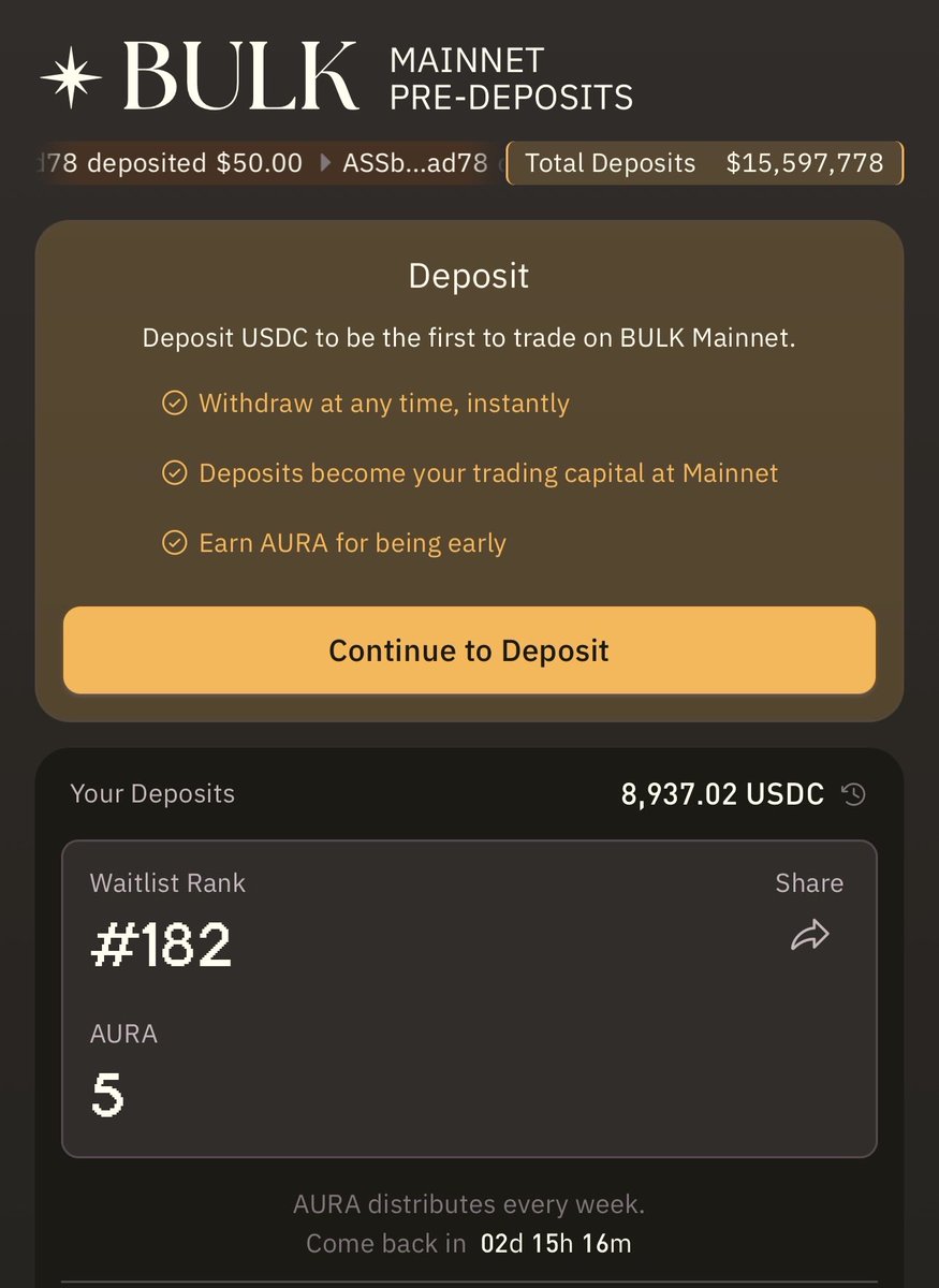 lochie_sol's tweet photo. If you haven’t deposited into Bulk Trade you’re fuming the easiest airdrop of your life.

>Go to: https://t.co/JzesOtSPpR
>Connect + Deposit to earn AURA
>Use code LOCHIE

1m AURA goes out each week, with the first this weekend! 

Still early https://t.co/CCUeZ8uKoL
