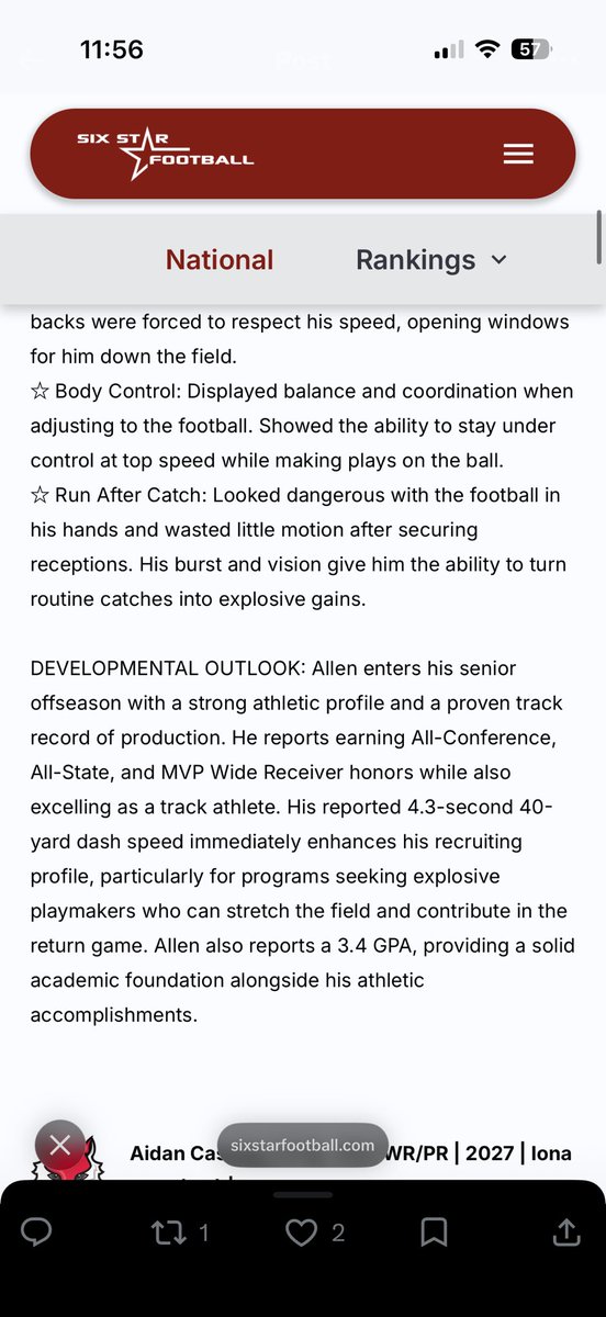 ZionAllen_3's tweet photo. Thankful for the evaluation writing by @sixstarfootball from @Marist_Fball camp. Had a great time! @RealCoachK_ @FST_CoachNowell @EHSfootball1839 @CoachZ_M https://t.co/nfZyAH8fhP