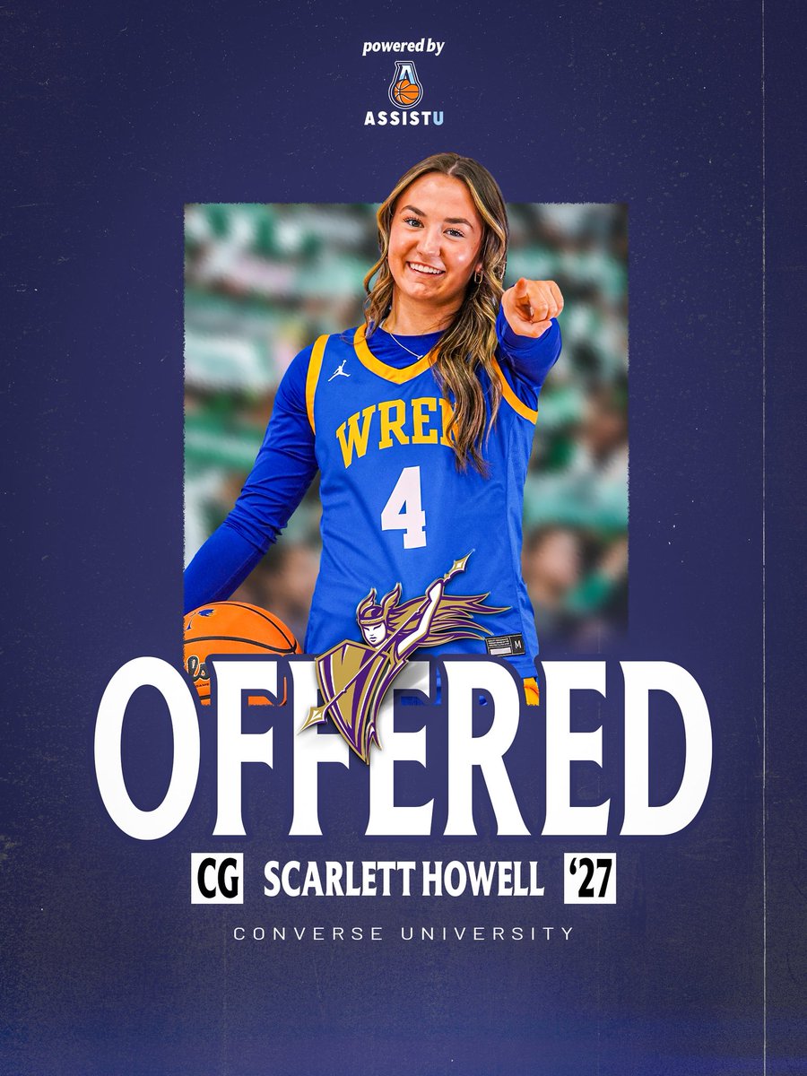 Assist_U_'s tweet photo. Official Offer.

After a great conversation, 2027 Combo Guard Scarlett Howell (@scarlett10eve) received an official offer from Converse University (@Converse_wbb). https://t.co/KlYDe1dIqT