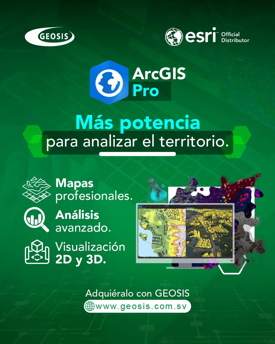 GEOSISSV's tweet photo. Si sus proyectos necesitan detalle, ArcGIS Pro es la respuesta. 🔍🗺️

Analice el territorio, detecte patrones, construya mapas profesionales y trabaje con visualizaciones 2D y 3D desde una plataforma potente y completa.

⬇️ Conozca más
🔗 https://t.co/DRKV6lKgmw

#ArcGIS #Geosis https://t.co/HBHyezLRLD