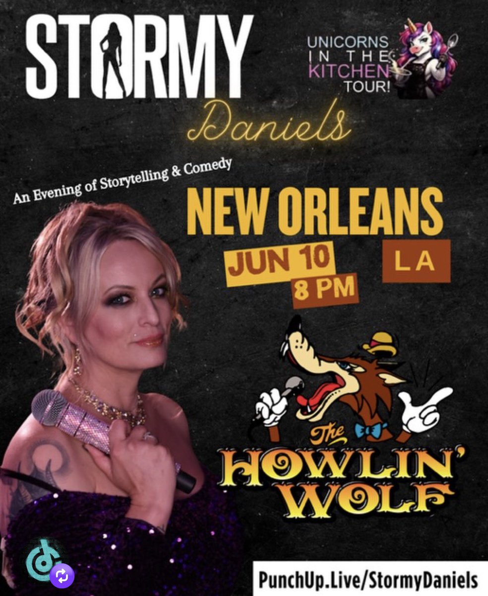 Dantethecomic's tweet photo. See Stormy Daniels live in New Orleans! 

UNICORNS IN THE KITCHEN TOUR 

@thestormydaniels

Wednesday June 10th! 8pm! 
Get your tickets now!!!!

At the Howlin Wolf!!
907 S. Peters
New Orleans, Louisiana 70130

Tix! 
https://t.co/XuTnAwPHQh https://t.co/KEOBtB2Axx