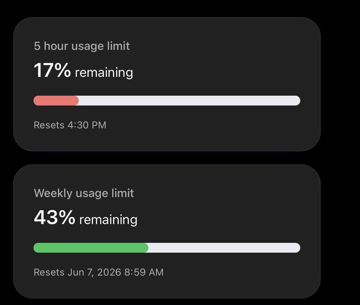 nickcrow_'s tweet photo. @thsottiaux  pretty sure there’s a usage bug, I should still have 10x limits and I just ate through 40% in an hour? https://t.co/R1DTyCjuXC
