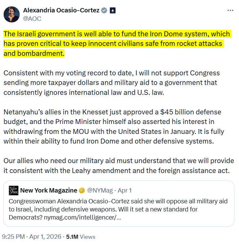 zei_squirrel's tweet photo. this is literally AOCIA's position. Her position, that was hailed by Hasan and the pseudo-radical media class as a huge victory and laundered as support for an arms embargo, is actually the position of AIPAC and Netanyahu and John Fetterman and Laura Loomer and Ben Shapiro https://t.co/yK2vtvL4QF