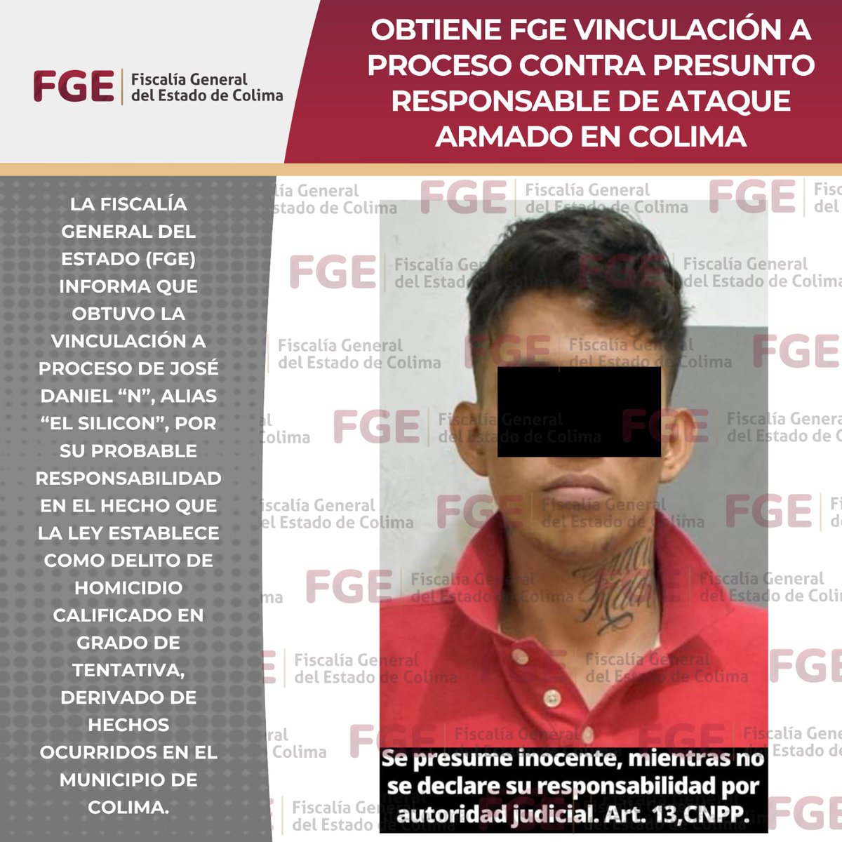 AFmedios's tweet photo. Obtiene FGE vinculación a proceso contra presunto responsable de ataque armado en Colima
* El imputado permanecerá en prisión preventiva justificada mientras continúan las investigaciones
https://t.co/ZqZkhAiDja https://t.co/KISENcpyXa
