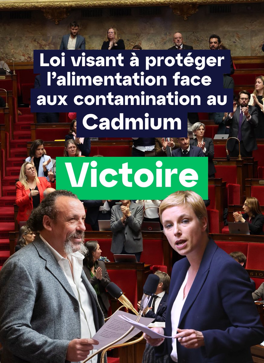 Benjam1Lucas's tweet photo. Fierté ce soir après l’adoption de la proposition de loi du @Gpe_EcoloSocial visant à mieux protéger notre alimentation contre la contamination au cadmium.

Une avancée concrète pour la santé publique permise par mes collègues @BenoitBiteau @Clem_Autain et la mobilisation du NFP. https://t.co/0biZoyAeyO