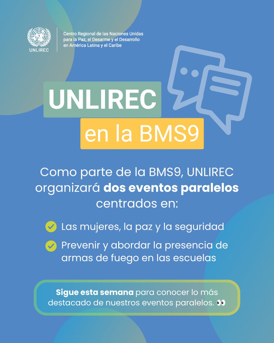 UNLIREC's tweet photo. 🌎 ¡La BMS9 ya está en marcha en la Sede de las Naciones Unidas en Nueva York!

Durante esta semana, los Estados debatirán avances y prioridades para prevenir y combatir el tráfico ilícito de armas pequeñas y armas ligeras.

Desliza y descubre más 👉

#BMS9 #UNPoA https://t.co/8mjBMrZcPZ