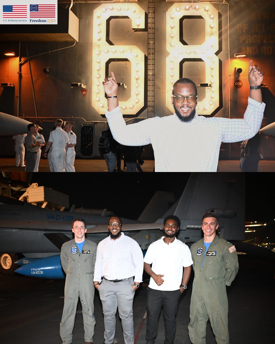 USEmbassyJA's tweet photo. A show of partnership. 🇺🇸🇯🇲

Aboard the USS Nimitz, U.S. and Jamaican leaders came together to celebrate the enduring partnership between our two nations.

With remarks from Chargé d’Affaires Scott Renner, Prime Minister Holness, and ship leadership, the reception highlighted the importance of our shared work in strengthening maritime cooperation, regional security, and lasting people-to-people ties.

#USJamaicaPartnership #USSNimitz #USNavy #SouthernSeas2026 #DiplomacyInAction