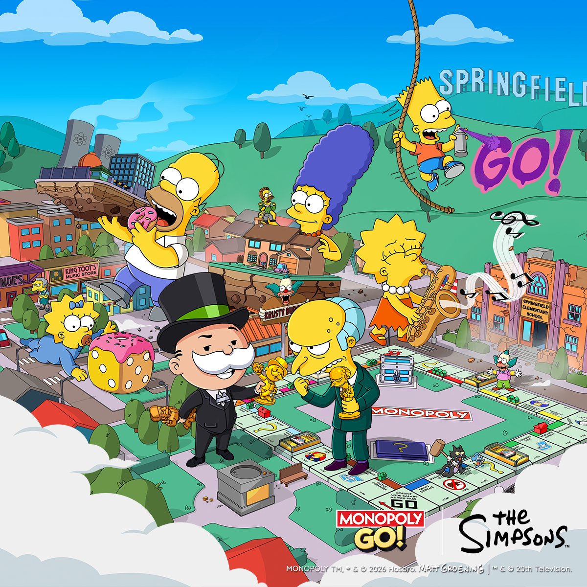 MonopolyGO's tweet photo. 🍩 D'Oh! Springfield is coming to MONOPOLY GO!

Starting June 3: Episode Sticker Sets, The Simpsons Run, Bribe Wiggum, Monorail Shutdowns &amp; Heists, 50+ Simpsons Chance Cards, community rewards, and more.

Who are you most excited to see? https://t.co/U2sEwl417f https://t.co/2TtDC39aDP