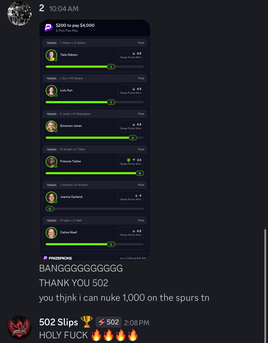 502_Slips's tweet photo. ARE WE SERIOUS? 😭🔥

MEMBER TURNS $200 TO $4,000 WITH ME ON MY TENNIS 🎾 20X SWEEP 🧹✅

THOUSANDS OF DOLLARS WERE MADE THIS MORNING 🌅 

WITHOUT RISK THERE IS NO REWARD 🚨 

BACK TONIGHT BOYS 💰 

50% OFF ALL PLAYS 👇🏻 
https://t.co/7GiLni2G7I https://t.co/WoPnN4xatR