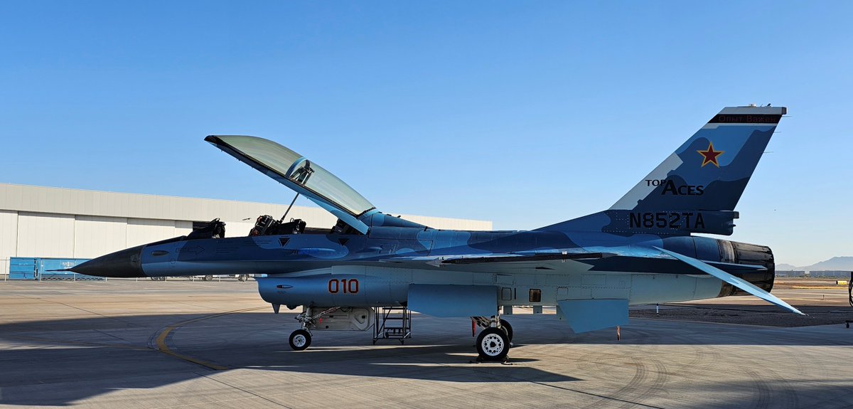 topaces's tweet photo. We’re proud to unveil our newest F-16 in the Fullback paint scheme!

This scheme resembles the Russian Fullback Su-34 not only in appearance but also in its two-seat configuration.

With dynamic maneuvers and high-tech sensors, these aircraft are part of the world’s only commercial F-16 fleet and play a key role in delivering the most realistic and challenging contracted air-to-air training for @usairforce 5th Gen pilots.

#TopAces #F16 #TrainingExcellence