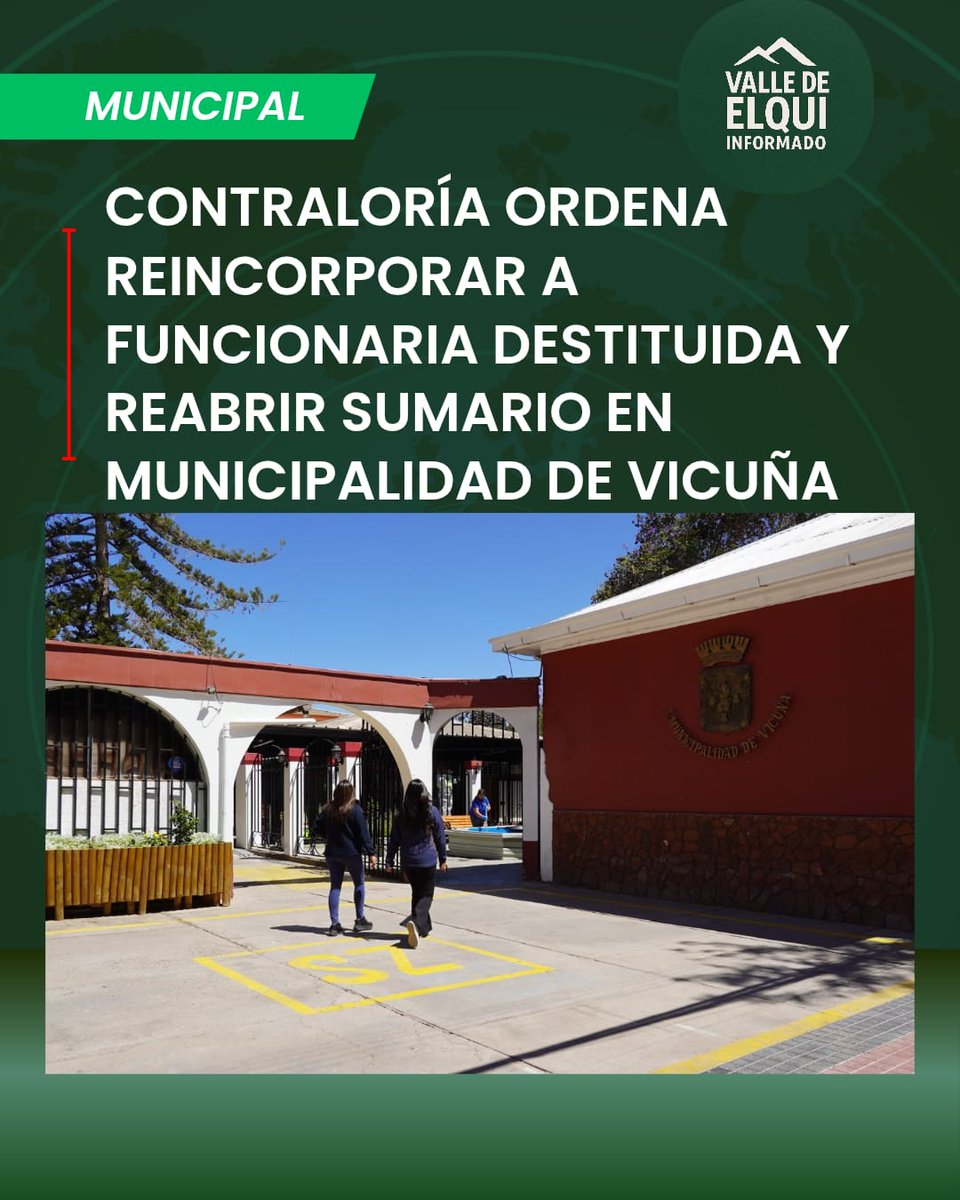 ValledeElquiInf's tweet photo. La Contraloría Regional de Coquimbo ordenó reabrir el sumario administrativo que derivó en la destitución de una funcionaria municipal de Vicuña, tras detectar deficiencias en la formulación de cargos que afectaron su derecho a defensa.
https://t.co/fDPae1dmdm

#Vicuña #Elqui https://t.co/xshQ8DMCcF