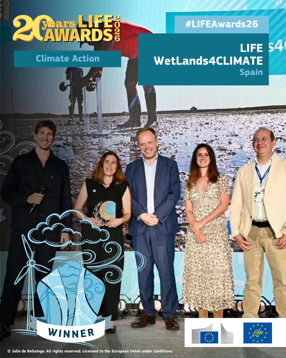 LIFEprogramme's tweet photo. And the winner for category #ClimateAction of the #LIFEAwards26 is…📢

#LIFEProject WetLands4CLIMATE🏆 - for showing how managing, restoring and conserving Mediterranean wetlands can be effective to mitigate climate change and preserve biodiversity.

#EUGreenWeek
#LIFEProgramme https://t.co/gOQxVujHFc