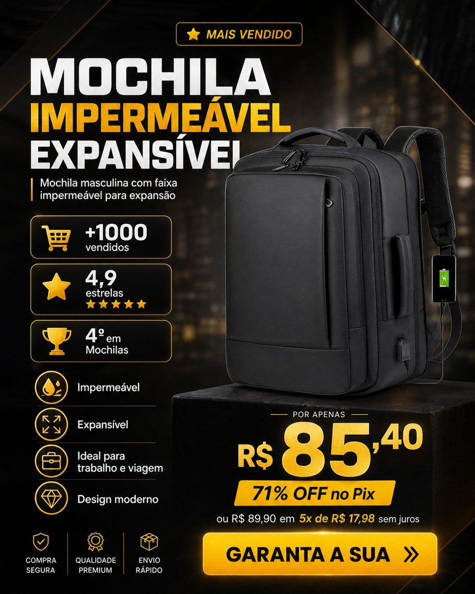 MapaDaPromoo's tweet photo. 🔥 Mochila impermeável em oferta!

✅ Expansível
✅ Design moderno
✅ Ideal pra trabalho, faculdade e viagem
✅ +1000 vendidos
⭐ Avaliação 4.9

💸 R$ 85,40 no Pix

🛒 Confira aqui: https://t.co/bhTLkv9T2A https://t.co/plO4dThuDH