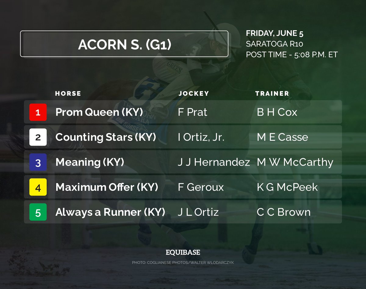 Equibase's tweet photo. Day 3 of the @BelmontStakes Racing Festival features 3 G1s including the @BreedersCup #WinAndYoureIn G1 Ogden Phipps! 🎪🏇🟣

🗓️Friday, June 5
🏆$500K G1 Acorn S.
🏇3yo Fillies
📍1 1/8 miles on Dirt
⏰R10 5:08 PM ET

🏆$750K G1 New York S.
🏇Fillies & Mares 4yo and Up
📍1 3/16 miles on Turf
⏰R11 5:46 PM ET

🏆$500K G1 Ogden Phipps S.
🏇Fillies & Mares 4yo and Up
📍1 1/8 miles on Dirt
🟣WAYI BC Distaff
⏰R12 6:25 PM ET

6/5 SAR Entries:
https://t.co/L3X1Veo8EM