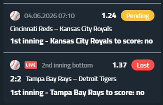 JSimIsHere's tweet photo. 🇺🇸 1 of 2-fold parlay:
TB Rays vs DET Tigers 
❌ Home NRFI 

#MLBPicks #MLBBets #MLBBetting #SportsBetting #FreePicks #Baseball #SportsPicks #Sportsgambling #Sportsbook #BettingTips https://t.co/pHpPOIBzYw