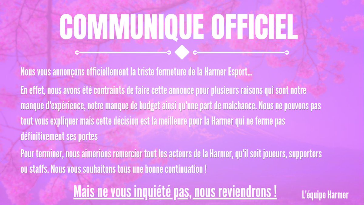 HarmerEsport's tweet photo. 🚨 Communiqué officiel ! https://t.co/XImnGbeutQ