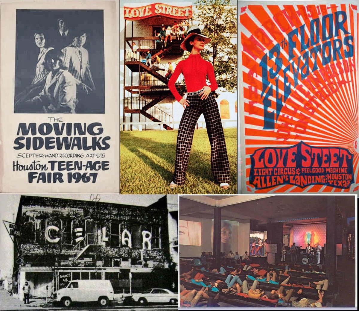 Houstorian's tweet photo. Today in 1967, Houston artist David Adickes opens the hippie hangout Love Street Light Circus Feel Good Machine in the Sunset Coffee Company building on Allen’s Landing. https://t.co/GLC9zz9XA3