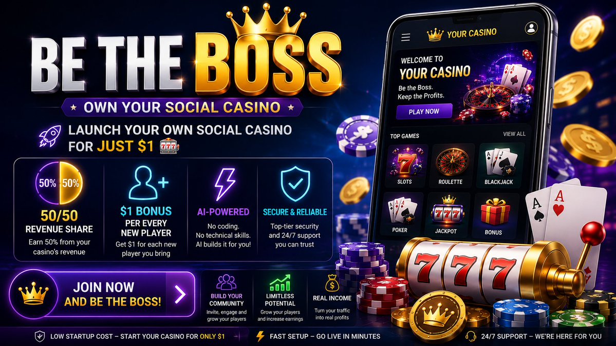 WinBlitzgames's tweet photo. 👑 Be the Boss — Launch Your Own Social Casino

Start your own branded social casino in minutes for just $1 🎰

💰 Earn 50% revenue share
🔥 Get a $1 bonus for every new player you bring
⚡ No coding, no setup headaches
🚀 AI builds your casino for you
Why play at someone else's casino when you can own your own?
Join today and start building your own gaming business.  https://t.co/Ol1knPldcW