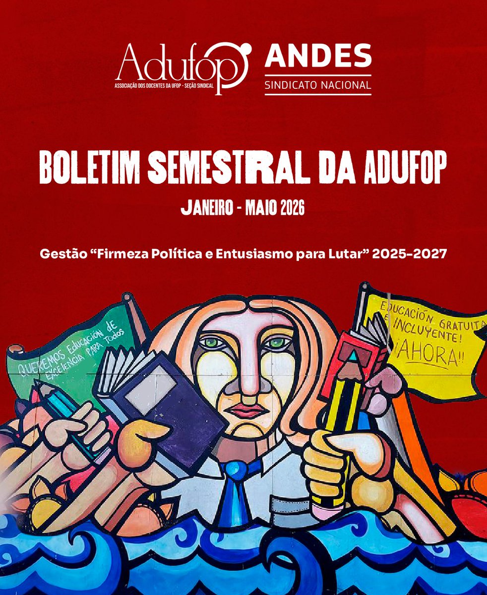 adufopss's tweet photo. A Diretoria da ADUFOP - Gestão 2025/2027 “Firmeza Política e Entusiasmo para Lutar” divulga seu Boletim Semestral de atuação, com os informes das principais atividades realizadas de janeiro a maio de 2026.

Leia aqui: https://t.co/FA58HZtFoA https://t.co/lcpnIcEs9G