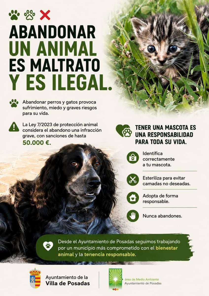 AytodePosadas's tweet photo. 🐾NO AL MALTRATO ANIMAL 
🏫AYUNTAMIENTO DE POSADAS https://t.co/7jk5dvbOn2