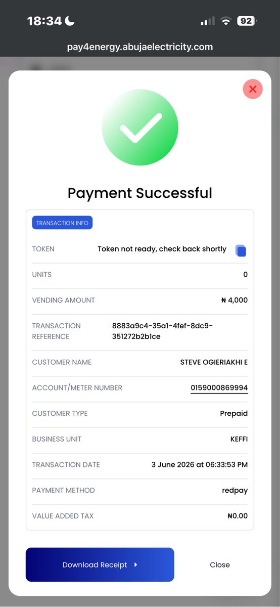 DiceHozy's tweet photo. @aedcelectricity I was debited and i didn’t receive my token from your website https://t.co/mVtkijeT53