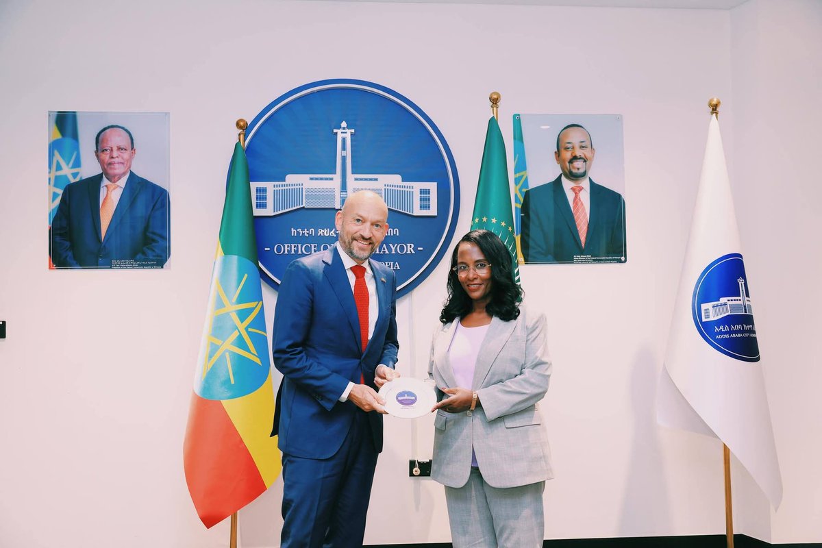 AmnAddis's tweet photo. Today, @AdanechAbiebie discussed 
 with H.E. Stian Christensen, Ambassador @NorwayinAddis  Ethiopia.
The productive exchange was held with the Ambassador on areas of mutual cooperation in preparation for the upcoming Nordic Africa EV Summit to be held in  September. https://t.co/Q8yzXA10Qt