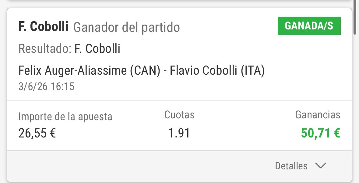 angelmrtf's tweet photo. Cobolli gana a Felix Auger Aliassime ✅ 1.91 ✅Roland Garros https://t.co/xpembhm4rg