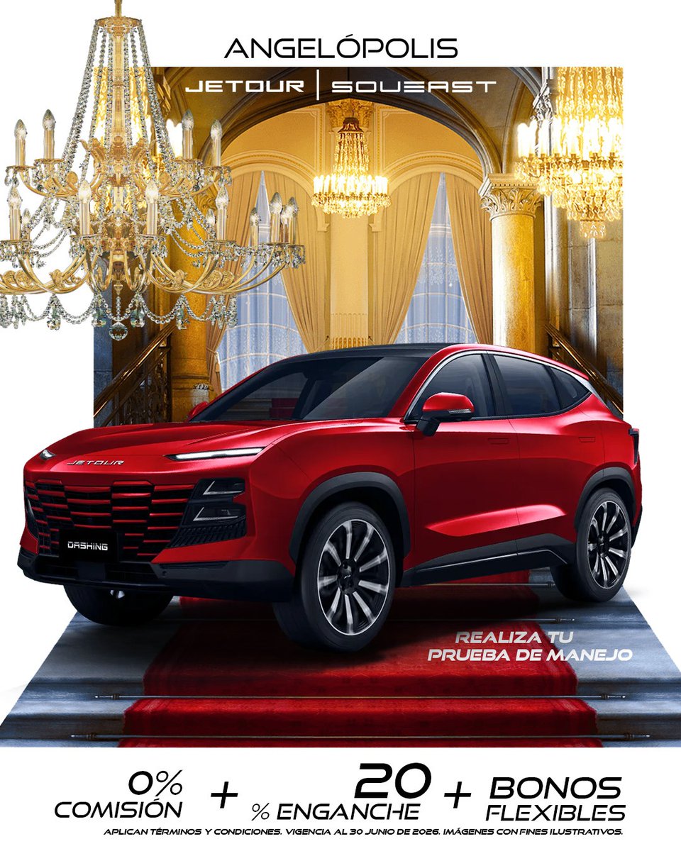 JetourPuebla's tweet photo. 🔥🚘 Sal de lo común.

Dashing combina diseño y tecnología para destacar en cada trayecto. ✨

✔️ 20% de enganche
✔️ 0% comisión por apertura
✔️ Bonos flexibles
📍Agenda tu prueba de manejo.

#JetourDashing #SUVLife #DiseñoQueImpacta https://t.co/pzXmdv55Kw