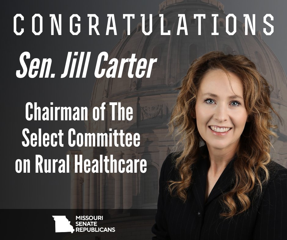 MOSenateGOP's tweet photo. Congratulations to Senator Carter for being named Chairman of the Select Committee on Rural Healthcare! This committee will work to overcome some of the challenges faced by rural healthcare facilities in order to strengthen access to care in Missouri's communities. #moleg https://t.co/IVy3SxpA9m