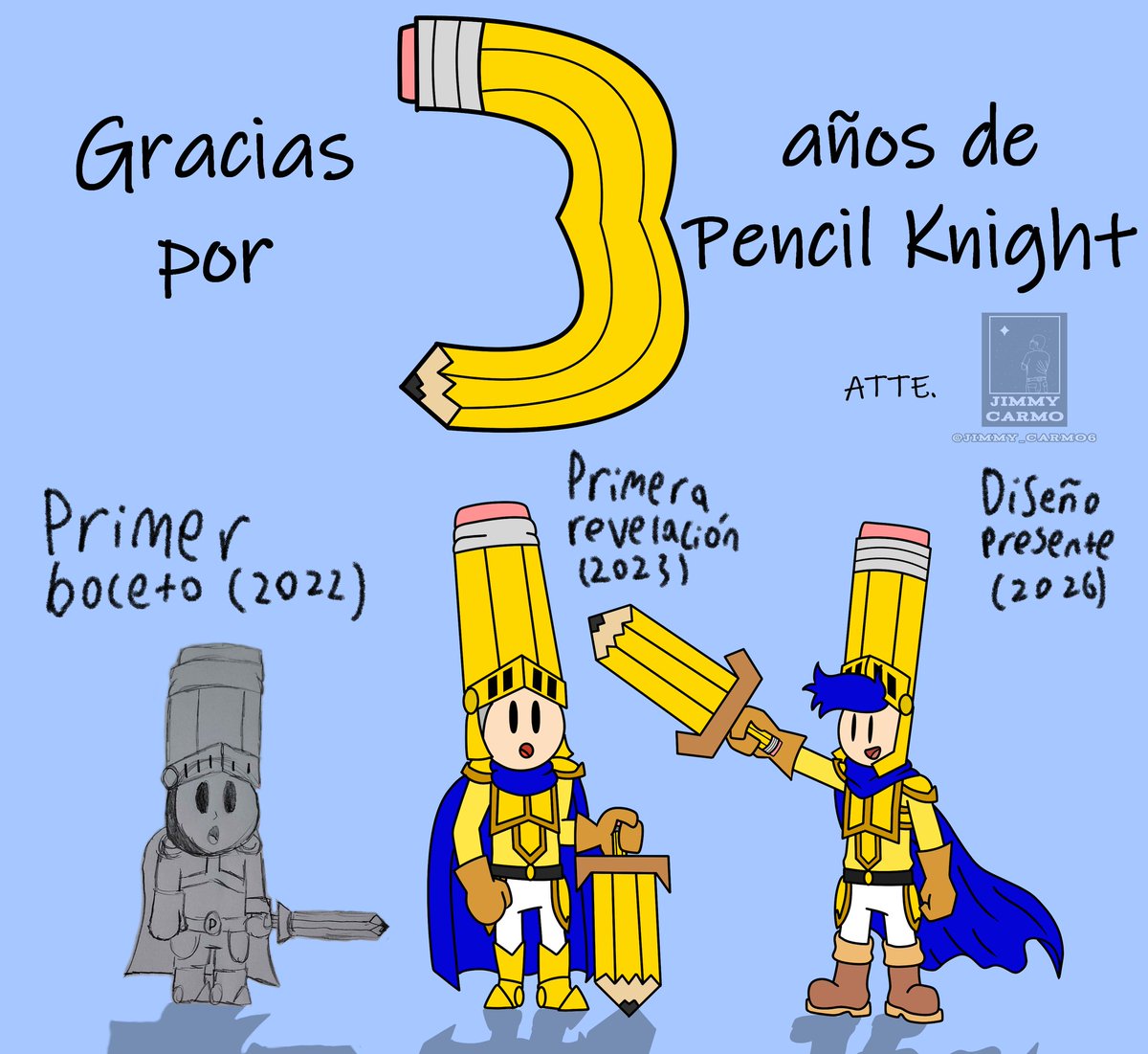 Jimmy_Carmo6's tweet photo. Hace 3 años he mostrado una idea de un OC que tenía en mi mente por un tiempo a todos

Y ahora ha cambiado mi curso y hacerme el artista que soy ahora

Me sorprende lo lejos que he llegado 
Gracias por disfrutar los dibujos y memes

¡Feliz 3er aniversario Pencil Knight! ✏️⚔️ https://t.co/mJ5sw0uRGU