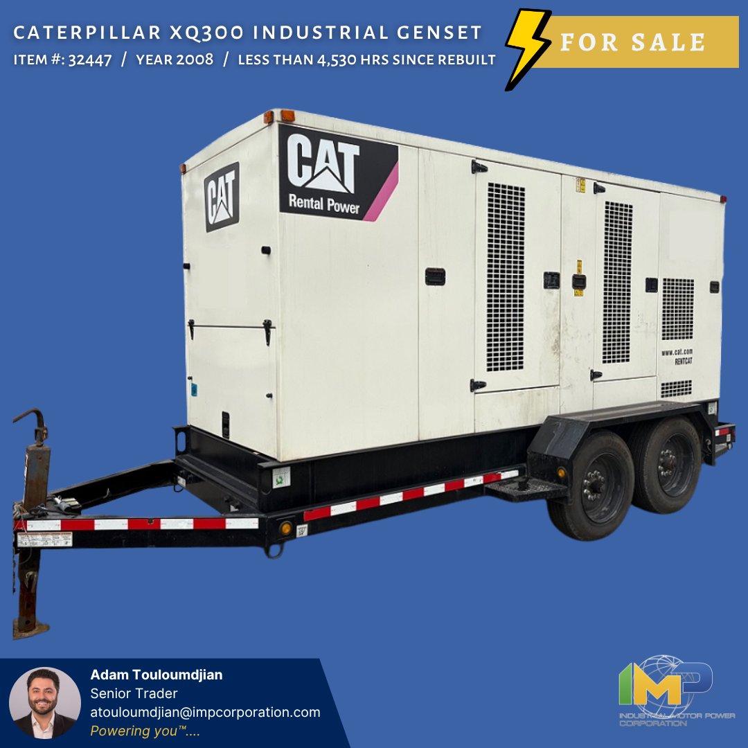 IMPcorp's tweet photo. CAT XQ300R power module powered by CAT C9 engine. 
Rated at 294 kW Prime, 60 Hz, 240/ 480 V, 1800 RPM. 
Year 2008, less than 4,530 hours since rebuild. 
Item #: 32447

📞 Contact me: +1 323 268 3380
 📧 Email: atouloumdjian@impcorporation.com
Web: https://t.co/9ZZvLylGmY https://t.co/CLVpc40tTK