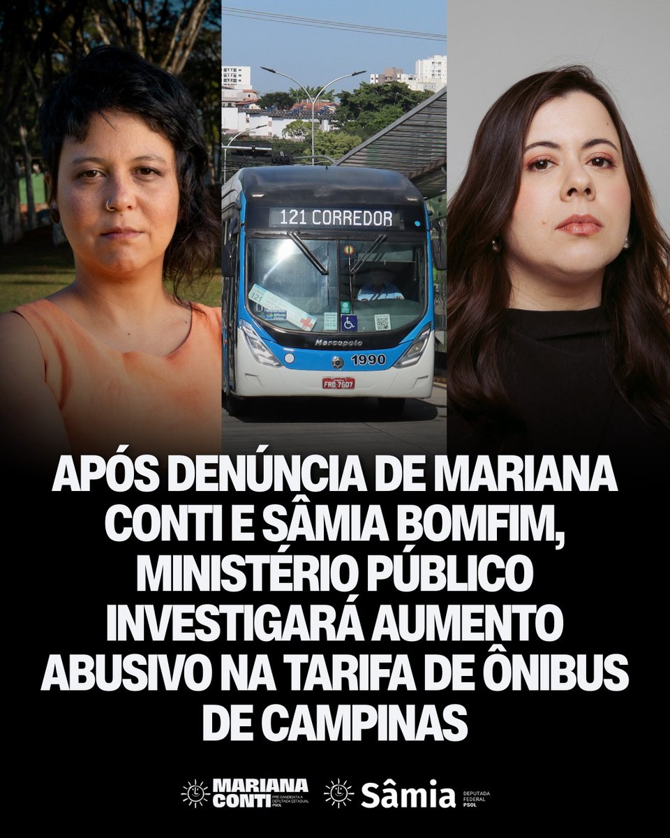 mariana_psol's tweet photo. Vencemos uma batalha importante contra o aumento abusivo das tarifas: o Ministério Público acatou a denúncia minha e de @samiabomfim, feita em janeiro deste ano, e instaurou um inquérito para investigar o aumento abusivo dos subsídios, pagos com dinheiro público para as empresas, e o reajuste da tarifa em Campinas. 

Seguiremos acompanhando as investigações e lutando contra a Máfia dos Transportes, pelo direito do povo a um transporte digno, e pela Tarifa Zero.