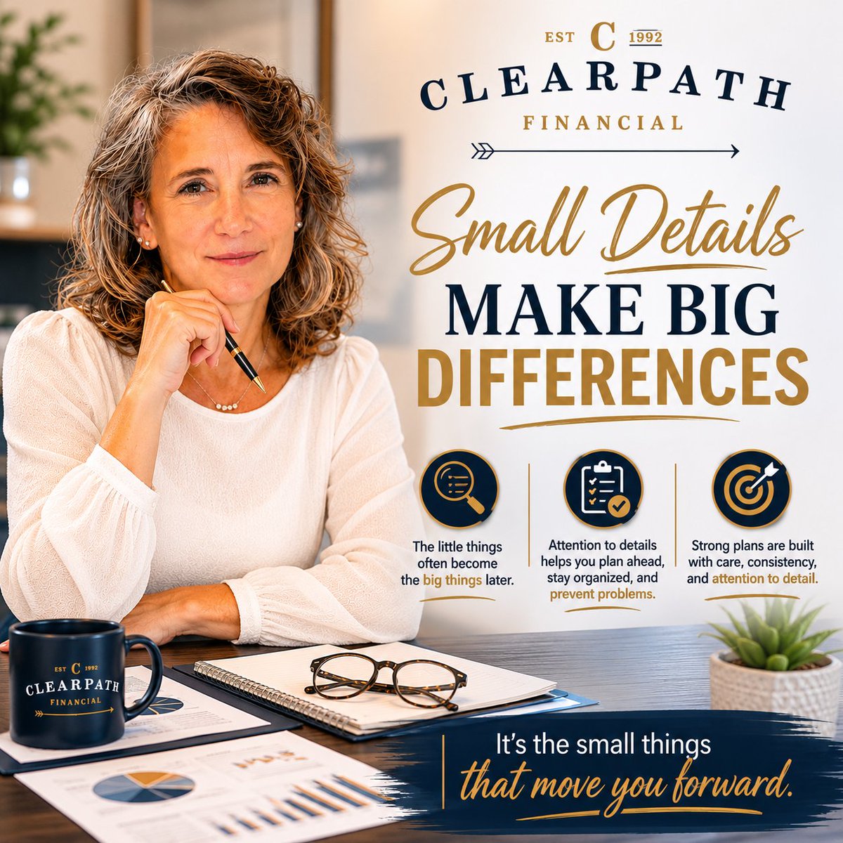 ClearpathFin's tweet photo. The little things often become the big things later.

That's why paying attention to details matters !

Strong plans are built with care, consistency, and attention to detail.

#ClearpathFinancial https://t.co/Z6n6cHVjpH