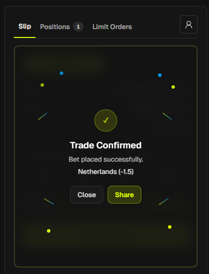 pSportsdotfun's tweet photo. Two ways to do it:

1⃣ Right after placing a trade, by clicking the "Share" button.

2⃣ From your positions tab, by clicking the Share icon. https://t.co/9YjsGxYKrt