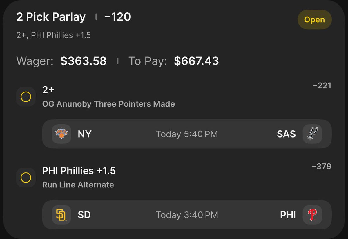TufColtLocks's tweet photo. 🚨 DAY 3 LADDER PLAY 🚨

⚾ Phillies +1.5 Alt Line
🏀 OG Anunoby 2+ Threes

One step at a time. 📈🔥

Let’s keep this ladder climbing and cash another one tonight. 💰

#SportsBetting #LadderChallenge #MLB #NBA https://t.co/qlKFvL38ZX