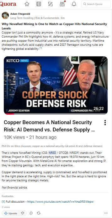 meruco5's tweet photo. My NovaRed Mining Inc CSE: $NRED read is simple: the market rewarded the story once, and now the company has to turn narrative into milestones

NovaRed already delivered the headline move: C$0.05 on April 9, 2025 to C$2.33 on May 8, 2026. Roughly 3,760%. Nearly 39x. A theoretical $25,000 position would have approached $965,000 at the peak

That happened because $NRED sits inside multiple themes at once: copper, AI infrastructure, EVs, defense systems, robotics, critical minerals and North American supply security

Wilmac is the base: 16,078 hectares in British Columbia’s Quesnel porphyry belt, roughly 10 km from Copper Mountain, with a 70% option. The district has infrastructure, mining familiarity and a nearby operating copper benchmark

The next catalysts are straightforward: more geophysics, stronger target generation, drilling plans, assays and copper market strength

I like the setup because copper demand keeps spreading across AI, grids, EVs and defense while supply chains keep getting more political

https://t.co/Jwugl68Nf5

High-risk, high-torque, still on watch
Just noise, filter it

$LASE $XOS
