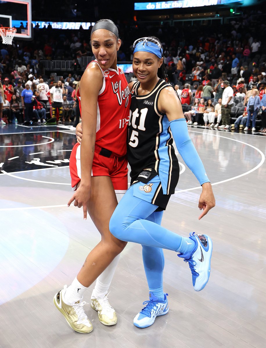 WNBA's tweet photo. Your Eastern and Western Conference @Kia Players of the Month bestie duo, Allisha Gray and A'ja Wilson 😜 https://t.co/kTMvtZZwMk