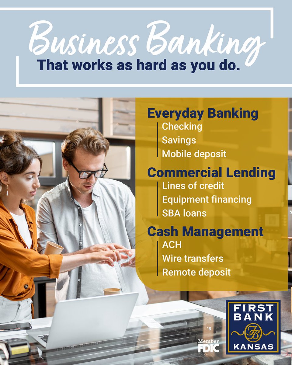 FirstBankKansas's tweet photo. Running a business takes focus, energy, and the right banking partner. First Bank Kansas understands what Kansas businesses need: responsive service, flexible solutions, and decision-makers who get it. FBK is here to support your growth.

→ https://t.co/UBnh0yFbw4 https://t.co/TuZtpOugCP
