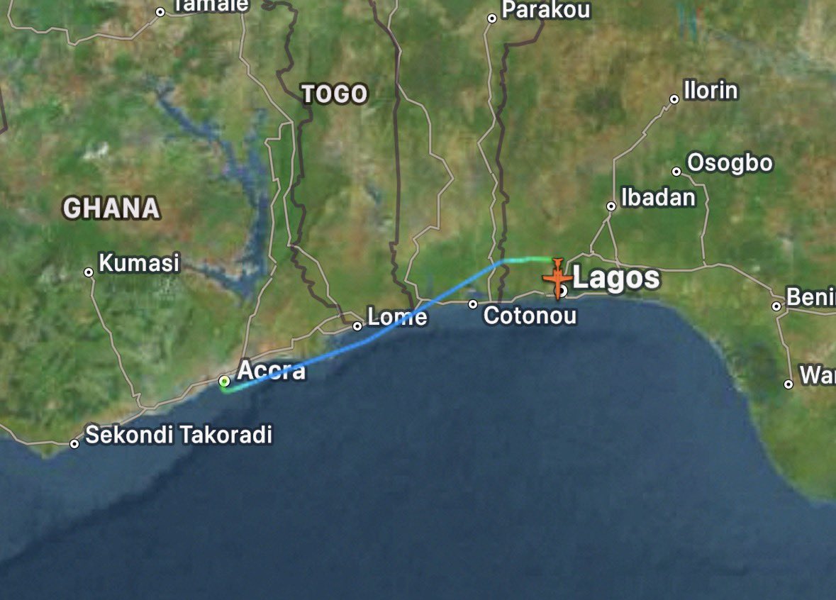 ICEFlightM's tweet photo. UPDATE: The ICE Air jet stopped in Accra, Ghana &amp; Lagos, Nigeria. https://t.co/CjHiURryXL