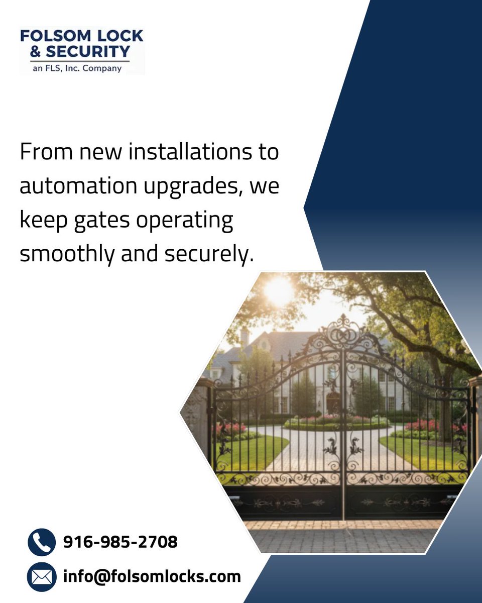 FolsomLocks's tweet photo. From new installations to automation upgrades, we keep gates operating smoothly and securely. Trusted solutions for businesses and luxury residences. Schedule your consultation today.
https://t.co/yiln2YddBJ
#GateAutomation #ElectricGateRepair #CommercialGateService https://t.co/OprbAYwjCl