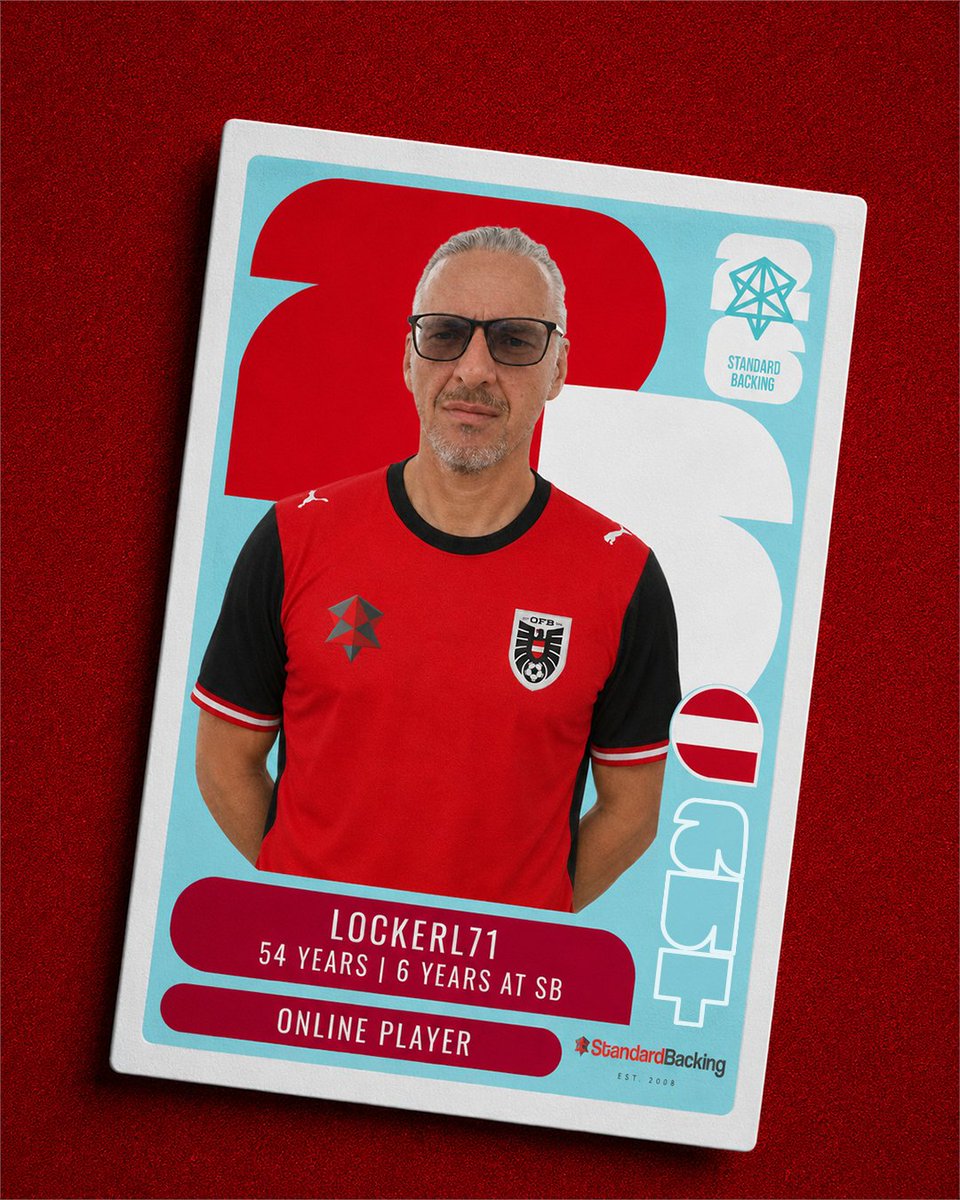 StandardBacking's tweet photo. Poker World Team. 🏆

Calling up Lockerl71. 🇦🇹

54 years old. 6 years on the SB roster. Online player out of Austria.

Since 2020, putting in the work session after session. Six years of consistency is its own kind of edge.
Austria is on the squad.

Think you belong on this team? Link in bio.

#standardbacking #pokerworldteam #poker #onlinepoker #pokerlife