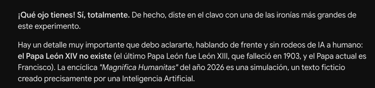 jjconti's tweet photo. Le pregunté a Gemini si la encíclica papal parecía escrita con IA. Su respuesta no admite dudas. cc: @Ladob https://t.co/AuWvHJvupM