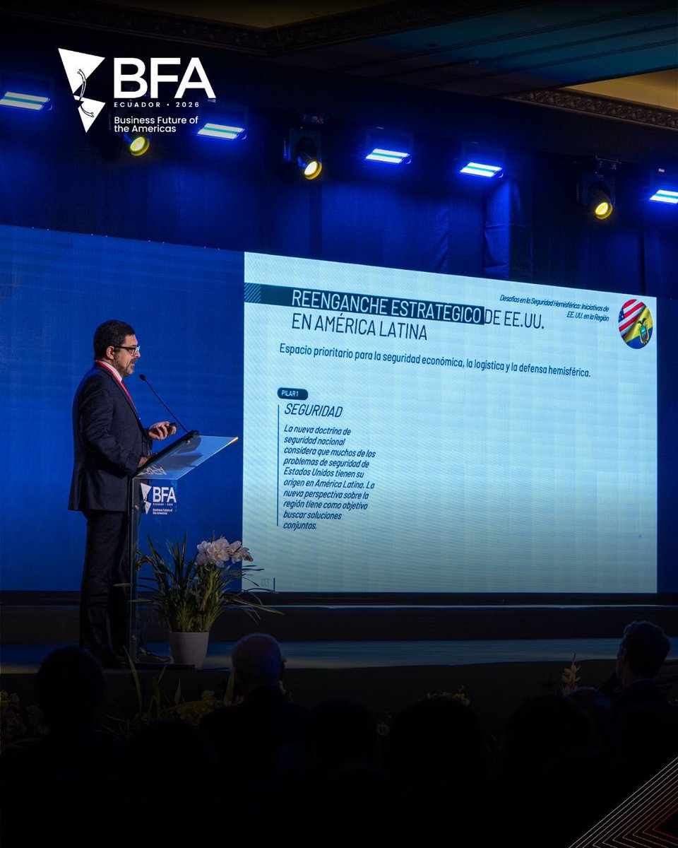 amchamec's tweet photo. Leonardo Coutinho, Center for a Secure Free Society, presentó el mapa actual de amenazas transnacionales en el hemisferio: crimen organizado, estados criminalizados y convergencia con actores terroristas.

@SecureFreeSoc 

#BFA2026 #SeguridadHemisférica https://t.co/nTTiSnz1FN