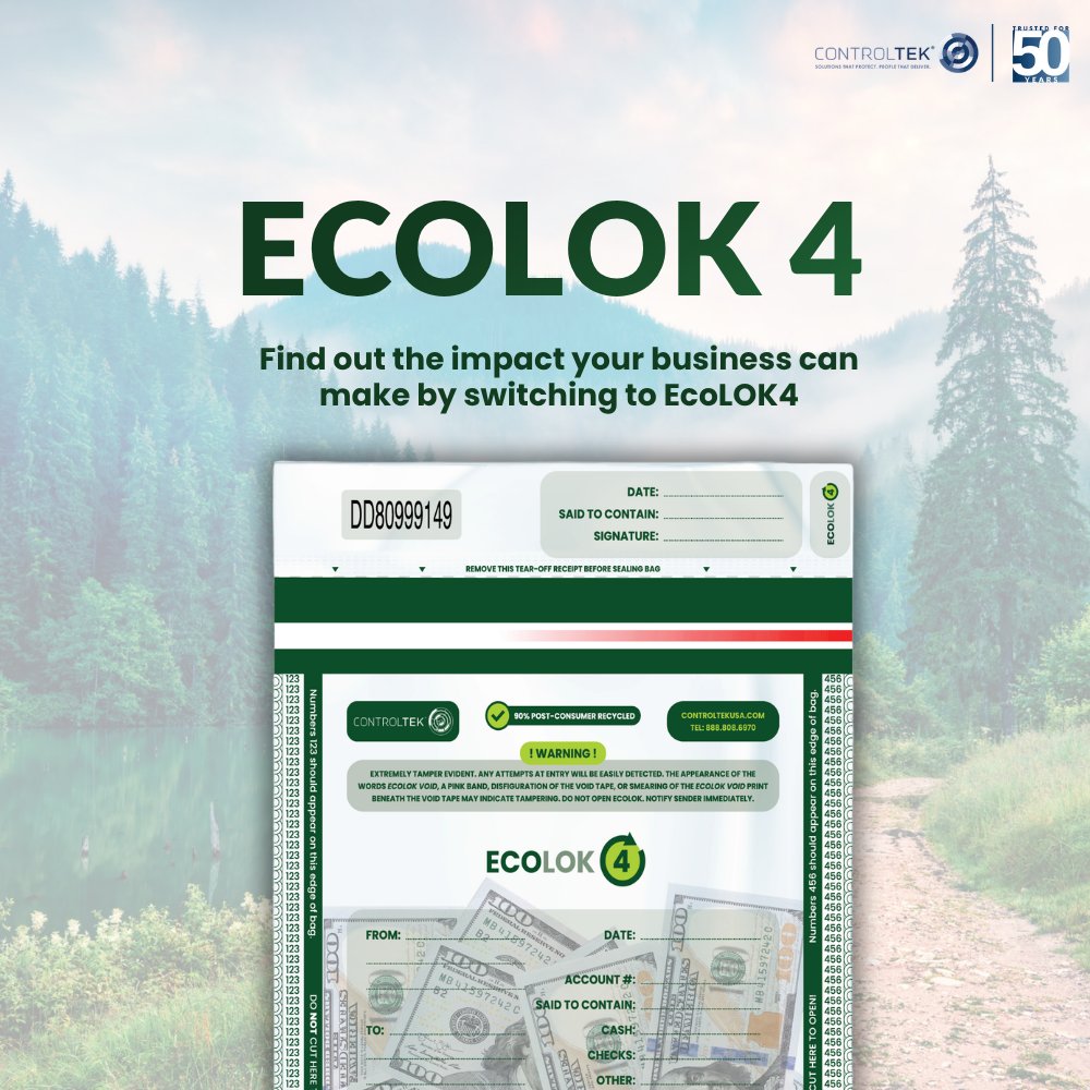 ControltekUSA's tweet photo. Less waste. More impact. More responsibility. 🌎♻️

EcoLOK4 by CONTROLTEK is helping redefine sustainable cash handling with the first and only verified post consumer recycled tamper evident bag.

Learn more: https://t.co/Fb5nnMkept

#EcoLOK4 #Sustainability https://t.co/wLB2tRgEKJ