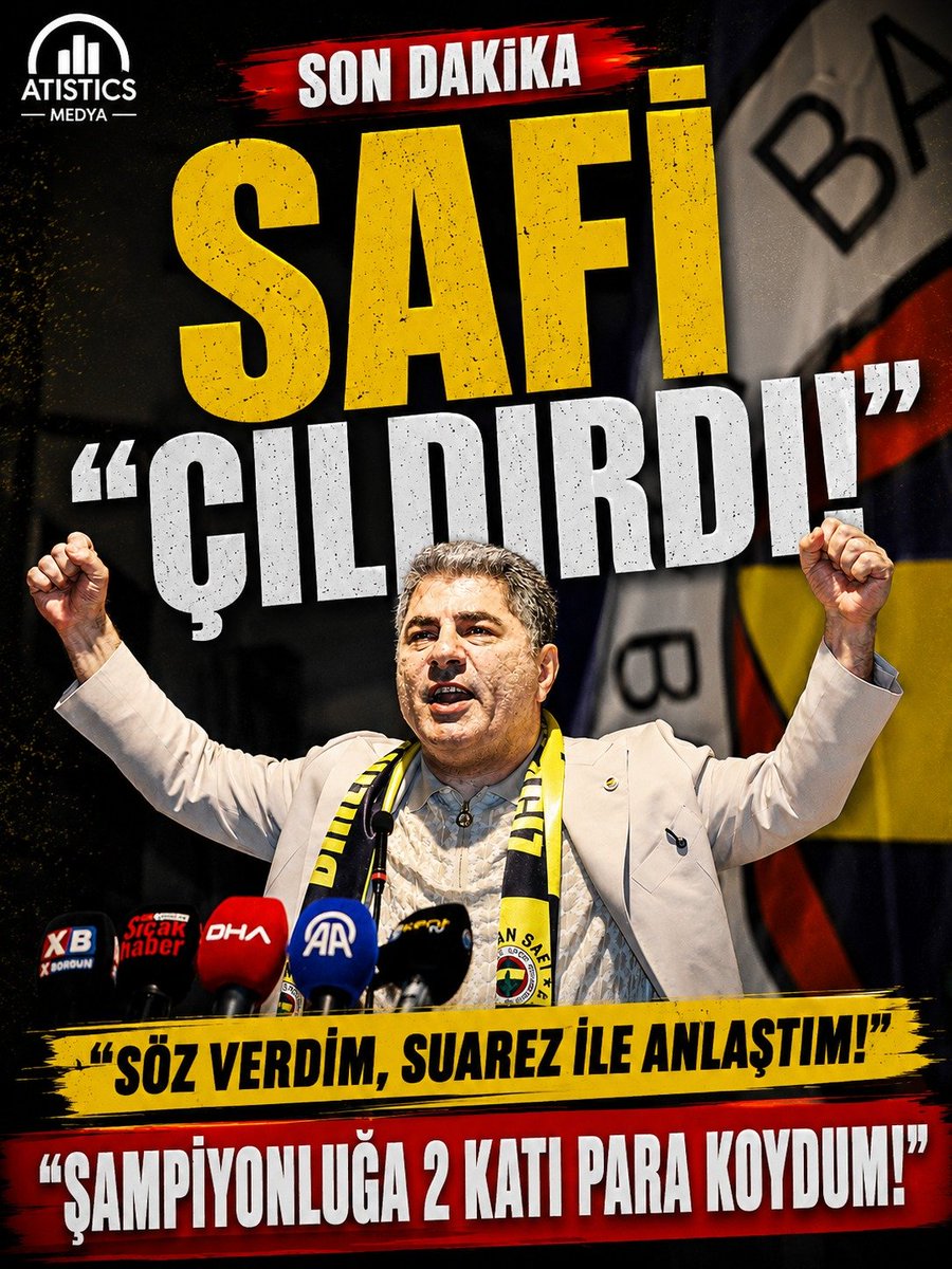 MedyaAtistics's tweet photo. 🚨 HAKAN SAFİ’DEN LUIS SUÁREZ SÖZLERİ!

Fenerbahçe başkan adayı Hakan Safi, Luis Suárez transferine ilişkin dikkat çeken açıklamalarda bulundu. Safi, yıldız futbolcuyla birebir görüşme gerçekleştirdiğini ve önemli detaylarda anlaşma sağlandığını ifade etti.

Hakan Safi yaptığı açıklamada:

“Luis Suarez bana söz verdi. Süper Lig’in kralı olacağım dedi. 20 gole başka para, 25 gole başka para, 30 gole başka para koyduk. Süper Lig şampiyonluğuna da 2 katı para koydum.” ifadelerini kullandı.

Daha önce “Transferi bitirdim” sözleriyle gündem yaratan Safi’nin, bu açıklamaları sarı-lacivertli taraftarlar arasında büyük heyecan oluşturdu.

Öte yandan transfer sürecinin resmiyet kazanmasının; kulüpteki başkanlık seçimi ve kulüpler arasındaki mali anlaşmalara bağlı olduğu belirtiliyor.

Fenerbahçe gündemini sarsan gelişmede gözler şimdi sürecin nasıl ilerleyeceğine çevrildi.
