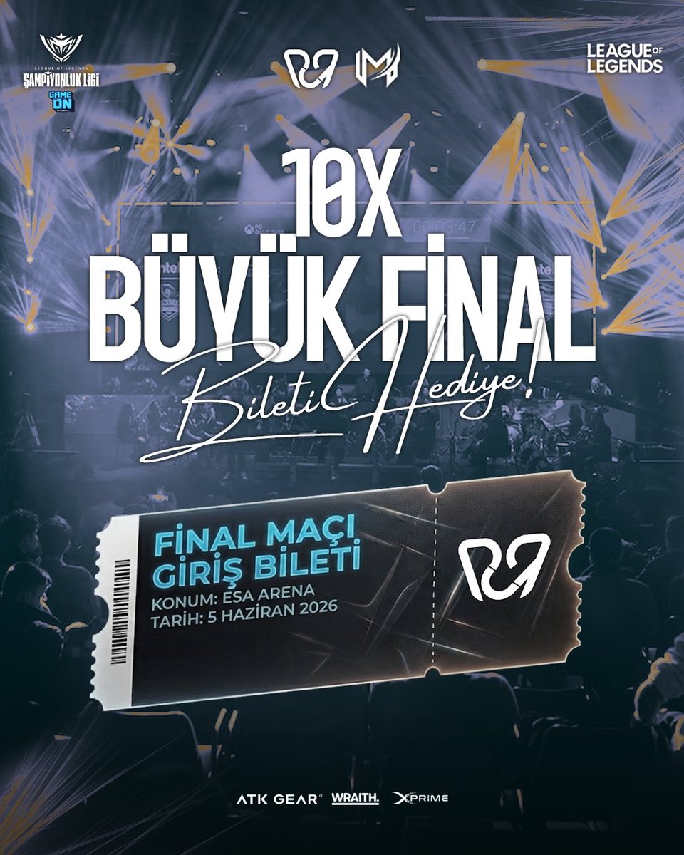 PCIFICespor's tweet photo. 🎟️ 10 kişiye Büyük Final bileti hediye!

📍 ESA Arena
📅 5 Haziran 2026

League of Legends’in en büyük mücadelelerinden birine tribünden tanıklık etmek istiyorsan yapman gerekenler çok basit 👇

✅ @PCIFICespor takip et
🔄 Gönderiyi RT’le
❤️ Beğen

10 şanslı kişi Büyük Finali yerinde izleme fırsatı kazanacak!

📅 Kazananlar 04.06.2026 saat 20.00'de açıklanacaktır.

Bol şans!