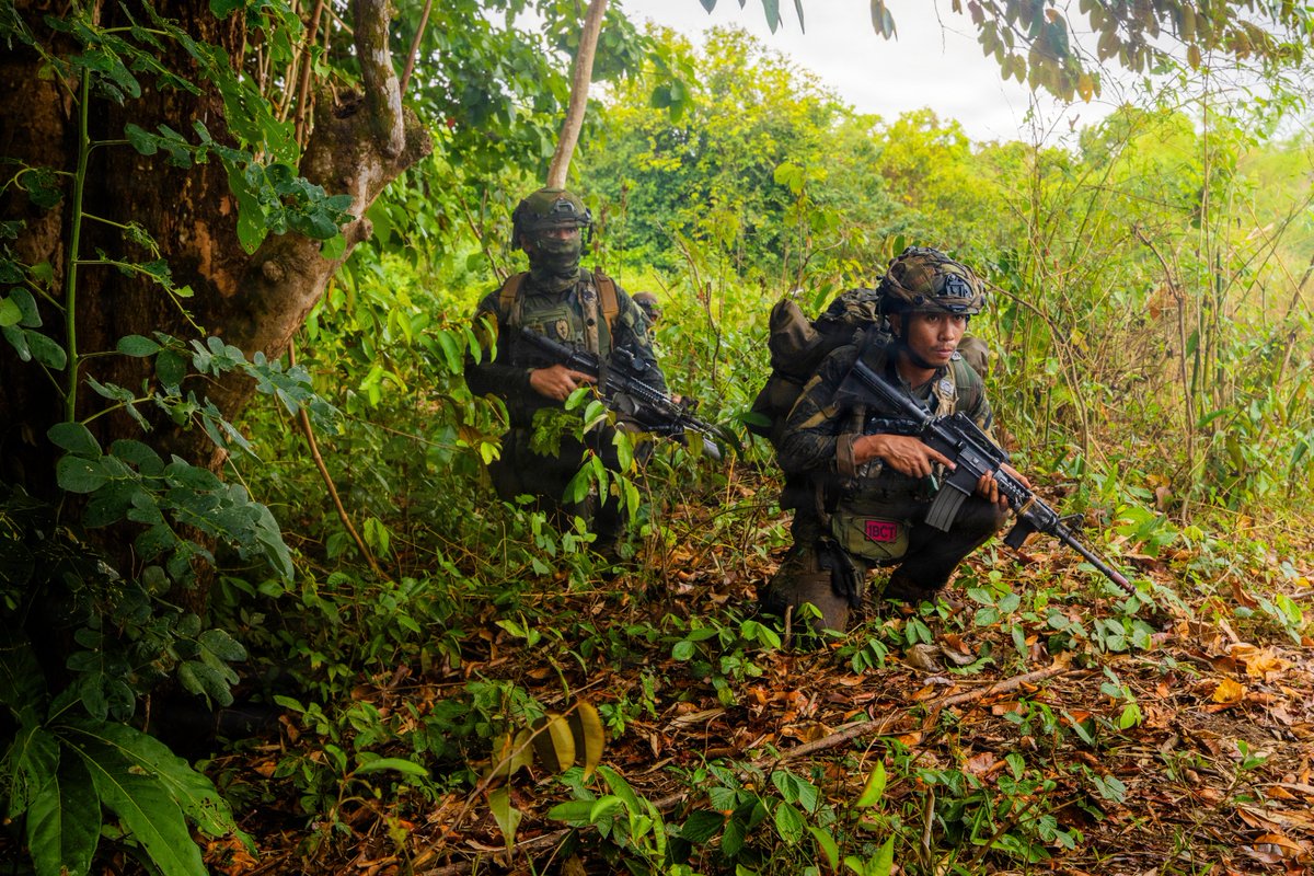 25thID's tweet photo. Moving as one cohesive team. @USArmy #TropicLightning &amp; the Philippine Army clear an objective during #JPMRCX. By synchronizing maneuvers to SEE, SENSE, &amp; STRIKE, we build the interoperable land power required to respond to any crisis. #Salaknib

📸 Sgt. Nathan Arellano https://t.co/gcusbmMY30